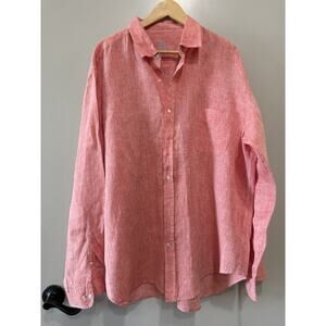 J McLaughlin Shirt Mens Large Pink Coral 100% Linen Button Down Pocket Sz-XXL